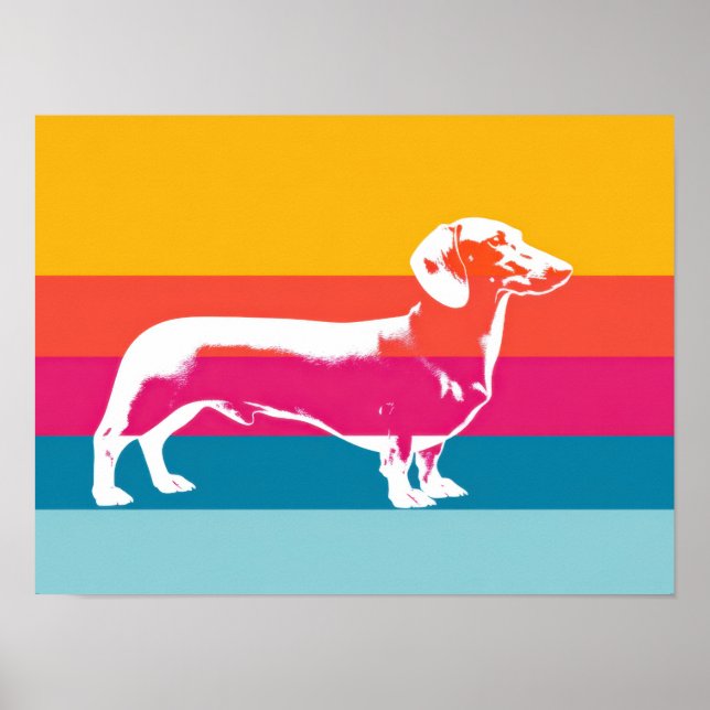 Poster Silhueta de Dachshund em Arte Pop Retro (Frente)