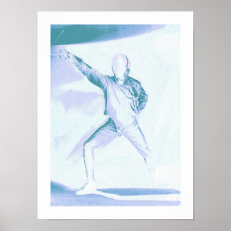 Poster Silhueta de Esgrima em Azul