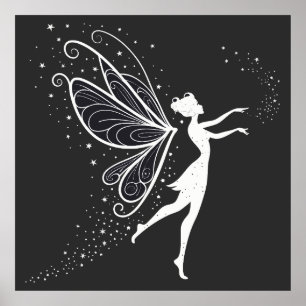 Poster Silhueta de Fadas Magicas com Asas e Estrelas