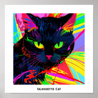 Poster Silhueta de gato preto abstrata e colorida arte po