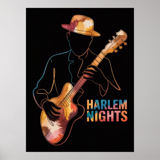 Poster silhueta de guitarra Harlem Nights (Frente)
