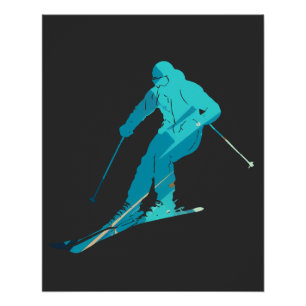 Póster Silhueta de Ilustração Desafio do Esporte de Esqui
