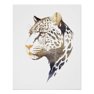 Póster Silhueta de Ilustração Natureza de Pantera Selvage