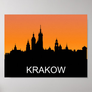 Poster Silhueta de Krakow, por do sol do verão,