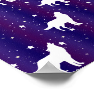 Poster Silhueta de Lobo Noite Estrelada Galáxia Amante Un