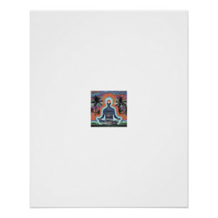 Póster Silhueta de Meditação ao Pôr do Sol no Oceano