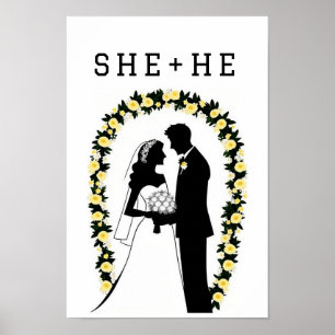 Poster Silhueta de Noiva e Noivo no Casamento
