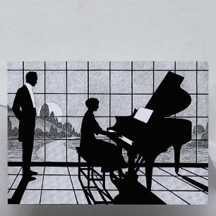 Poster Silhueta de Piano Estilo Art Déco   Preto e Branco
