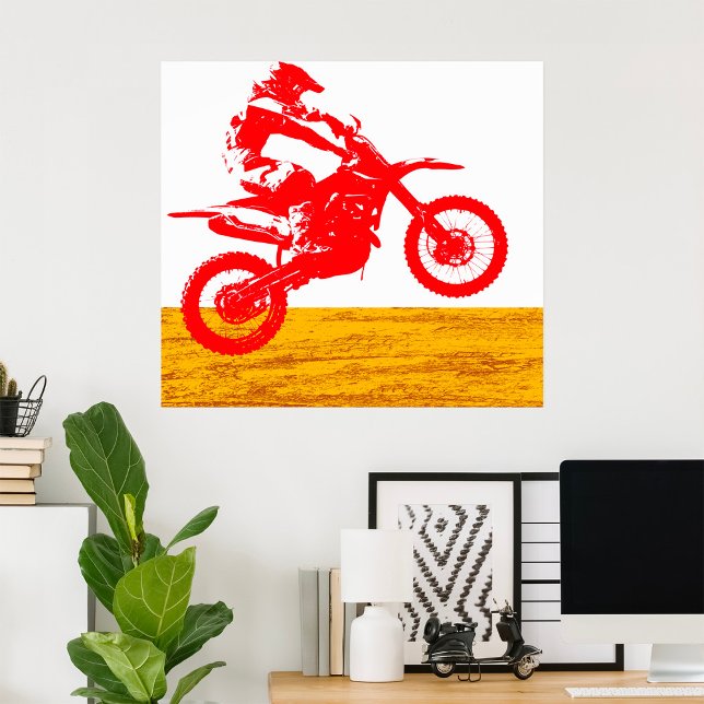 Poster Silhueta de Piloto de Moto de Motocross Vermelha (Criador carregado)
