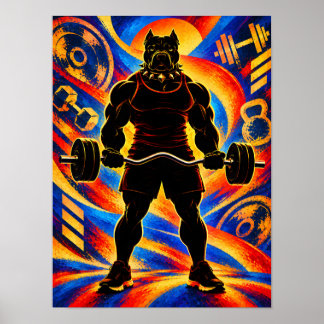 Poster Silhueta de Pit Bull Fisiculturista