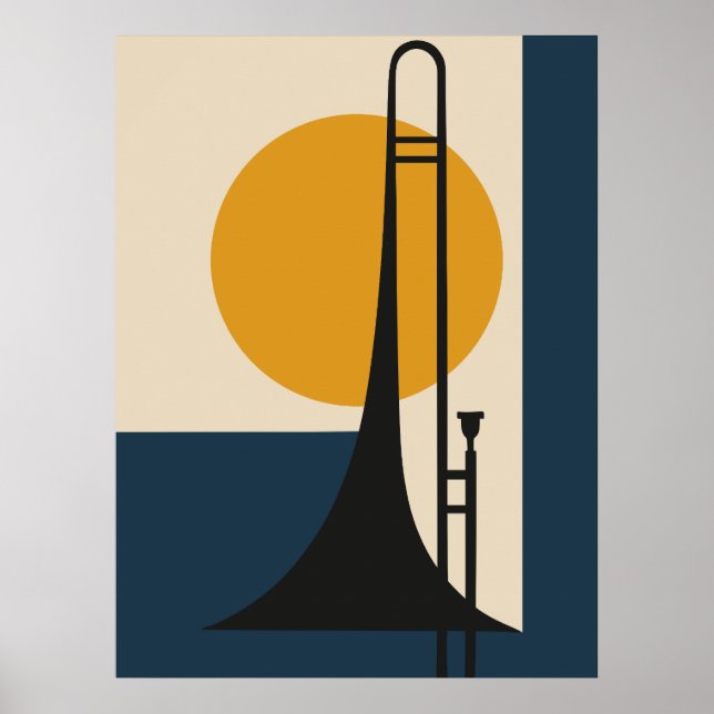 Poster Silhueta de Trombone | Moderno de Meados do Século (Frente)
