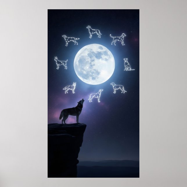 Poster Silhueta de um rouco uivando em um penhasco (Frente)