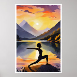 Poster Silhueta de uma mulher africana fazendo Yoga no pô