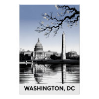 Silhueta de Washington DC em Preto e Branco em Xil
