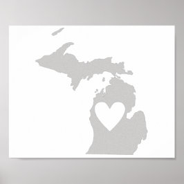 Póster Silhueta do estado de Michigan coração