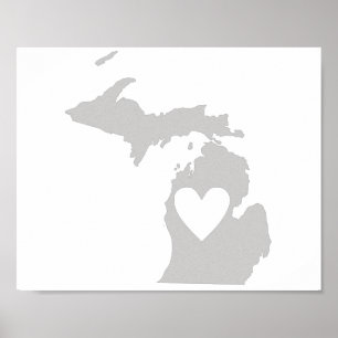 Póster Silhueta do estado de Michigan coração