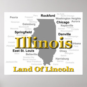 Póster Silhueta do mapa do orgulho do estado de Illinois