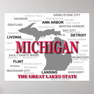 Póster Silhueta do mapa do orgulho do estado do Michigan