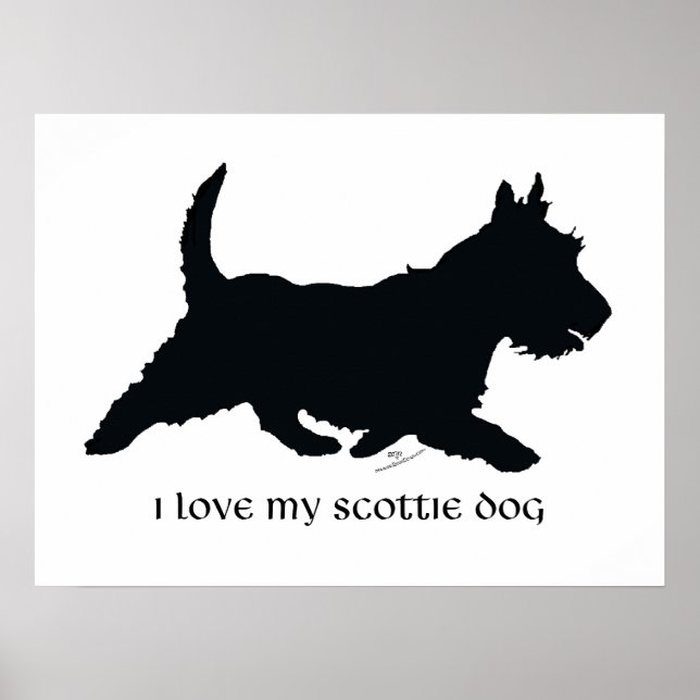 Póster Silhueta do Terrier Escocês Correndo (Frente)