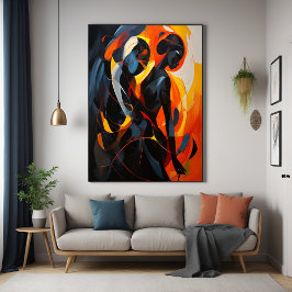 Póster Silhueta Elegante de Abstrato em Arte Fiery Tones
