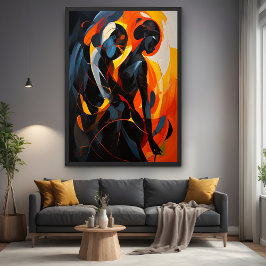 Poster Silhueta Elegante de Abstrato em Arte Fiery Tones