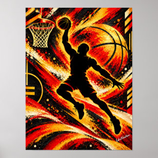 Poster Silhueta Espectacular de Enterro de Basquetebol