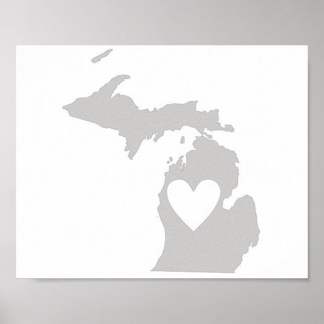 Póster Silhueta estatal do Heart Michigan (Frente)