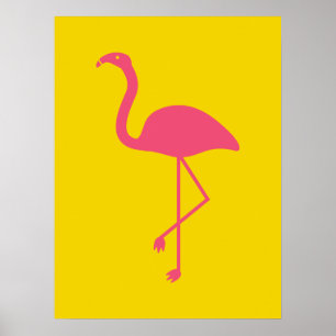 Póster Silhueta Flamingo Amarela E Rosa