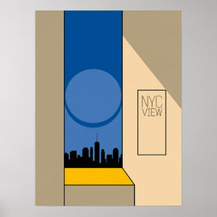 Poster Silhueta Geométrica Azul do Horizonte de Manhattan