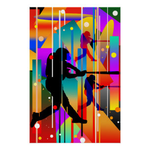 Póster Silhueta Geométrica Moderna de Jogador de Beisebol