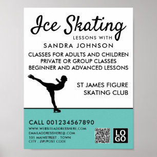 Poster Silhueta Ice Skater, Anúncio De Lição De Ice
