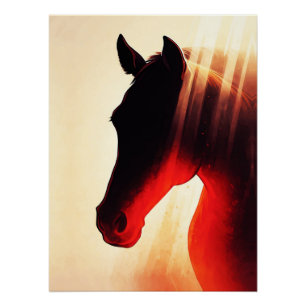 Póster Silhueta Majestosa de Cavalo Brilho Ardente do Ama