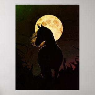 Poster Silhueta Majestosa de Cavalo sob a Lua Cheia