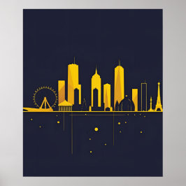 Poster Silhueta Minimalista da Cidade com Geometria