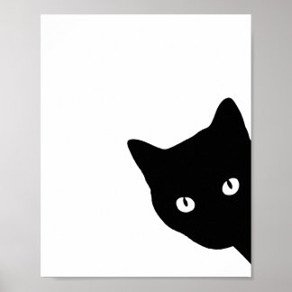 Poster Silhueta Minimalista de Gato Preto Espiando