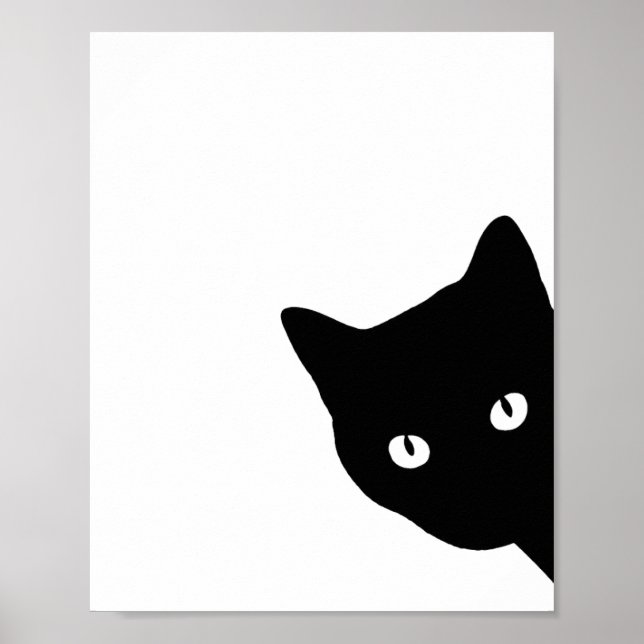 Poster Silhueta Minimalista de Gato Preto Espiando (Frente)