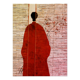 Póster Silhueta moderna inspirada em japonês com berries