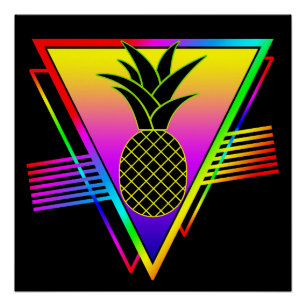 Póster Silhueta Moderna Retro Abacaxi Fruta de Verão
