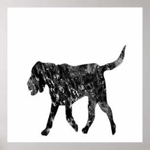 Poster Silhueta Preta E Branca De Um Cão-De-Feixe Caminh