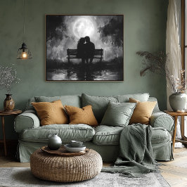 Poster Silhueta Romântica Lua em um Park Bench