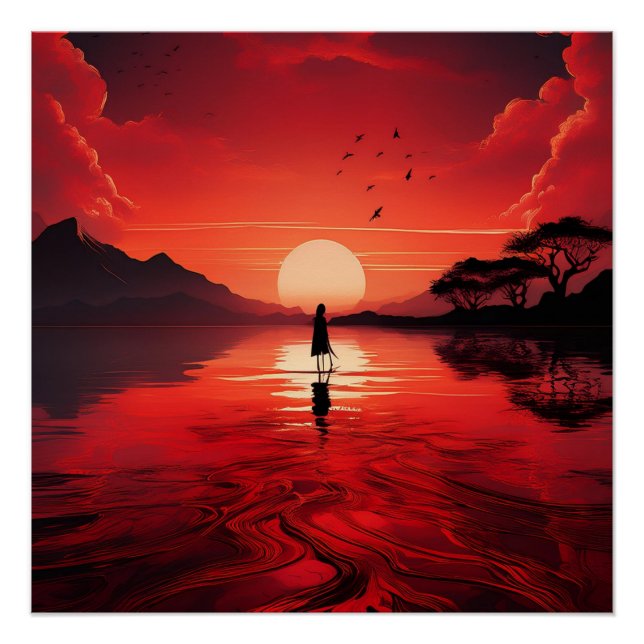 Póster Silhueta solitária no pôr do sol vermelho - Reflex (Frente)