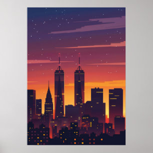 Poster Silhueta Sunset Cityscape