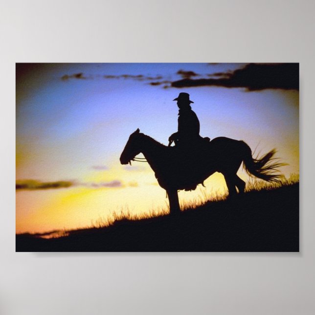 Poster Silhueta Sunset do Cowboy Ocidental (Frente)