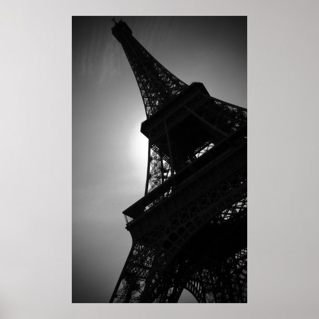 Póster Silhueta Torre Eiffel Branca Negra em Paris (Frente)