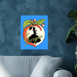 Póster Silhueta Vintage da Peach da Geórgia Southern Bell