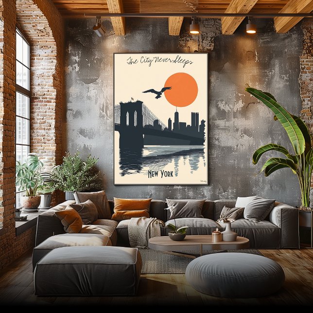 Poster Silhuetas da Cidade de Nova York - Reflexos da Lin (Criador carregado)