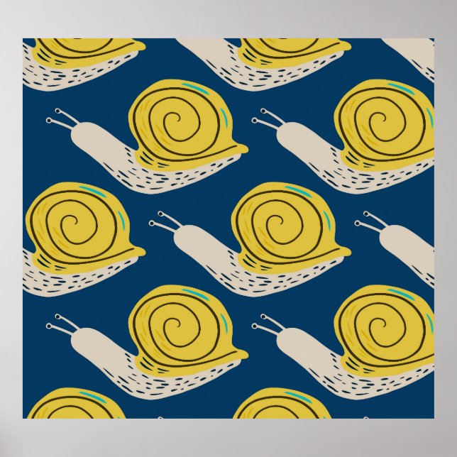Poster Silhuetas de caracóis: padrão amarelo, rosa. (Frente)