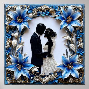 Poster Silhuetas de Casal de Noiva Elegantes