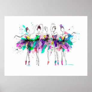 Poster Silhuetas de corante d'água de bailarinas. spray b