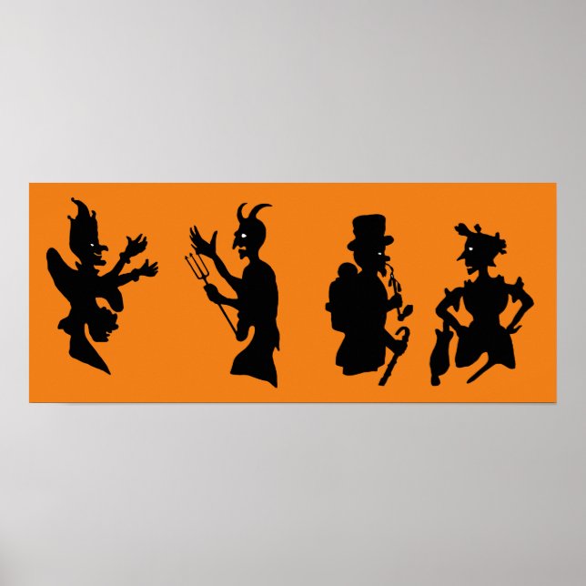 Poster Silhuetas de demônios diabos vintage de Halloween (Frente)